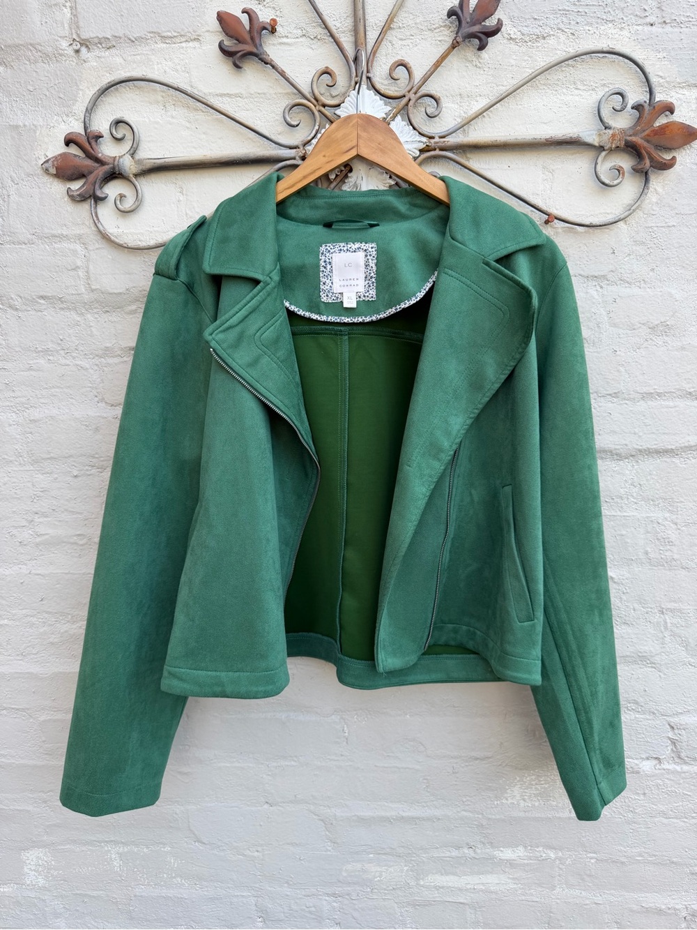 LC Lauren Conrad Green Suede Moto Jacket